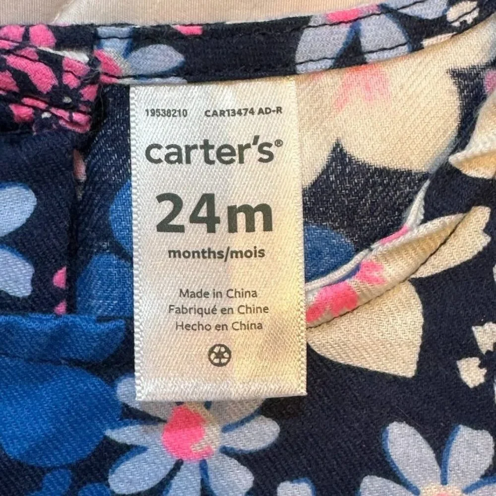 Carters Floral Navy Dress w/Panties 24 Mos Multi Long‎ Sleeves Baby Toddler NEW